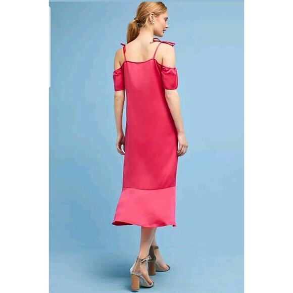 New Anthropologie x Seen Work Kept Satin Open Shoulder Midi Dress $168 Size 6 - Picture 7 of 7